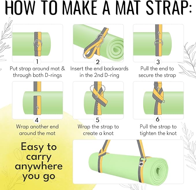 TECEUM Yoga Strap & Mat Strap – 2 IN 1 – Cotton – 6 ft 8 ft 10 ft (30+ colors) – Adjustable Non-Slip Belt for Yoga, Pilates, Stretching, Physical Therapy, Fitness & Home Workout – For Carrying Mats-GravixFit