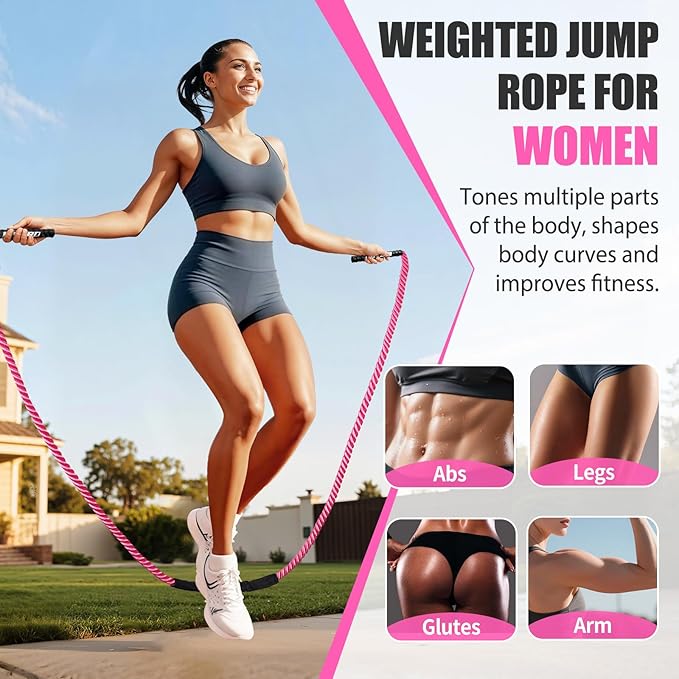 Jump Rope, Weighted Jump Rope for Women, Heavy Jump Ropes for Fitness, Home Gym Exercise Equipment, Adult Skipping Rope for Improve Strength, Weight Loss, Boxing Training,Total Body Workout Equipment
