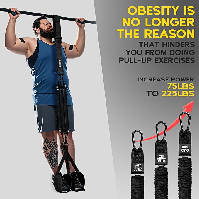 Pull Up Assistance Bands, Adjustable Heavy Duty Resistance Band for Pull Up, 3 Pull Up Bands, Comfortable Fabric Feet/Knee Rest, Assistance Bands for Pull-Up, Home Fitness, Body Stretching-GravixFit