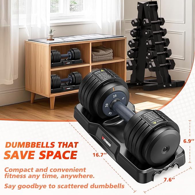 Adjustable Dumbbells Set of 2, 1 Hand Adjustable Weights Dumbbells Set, 5 in 1/10 in 1 Free Dumbbell with Anti-Slip Texture Handle, 25/55/80lb Pair Weight Set For Home Gym Suit both Men and Women-GravixFit