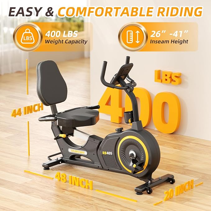 VANSWE Recumbent Exercise Bike, Recumbent Stationary Bikes for Home 400 LBS Weight Capacity, Exercise Bike for Home Seniors with Smart App and Bluetooth Connectivity, LED Display, Pulse Handle