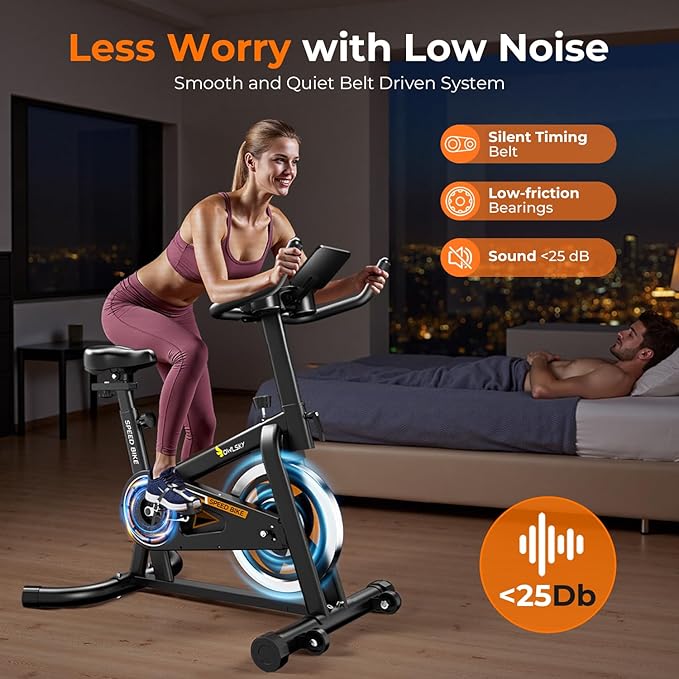 OWLSKY Exercise Bike with APP, Magnetic Resistance Indoor Cycling Bike, 300 lbs Capacity Quiet Stationary Bike for Home Gym Cardio Workout, Adjustable Seat & Tablet Holder