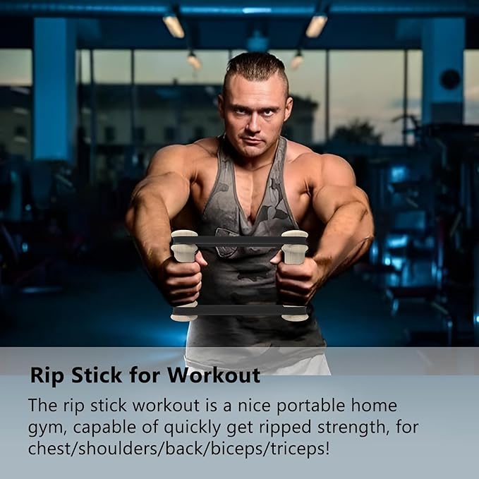 Rip Stick Portable Upper Body & Chest Workout Equipment with Adjustable Resistance Bands, Wooden Handles, Shoulder & Joint Rehab Home Gym – Muscle Strength & Flexibility Training (8 Bands Included)-GravixFit