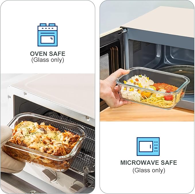10 Pack Glass Food Storage Containers, Meal Prep Containers with Lids, Airtight Glass Lunch Boxes, Freezer, Oven, and Microwave Safe, Green-GravixFit