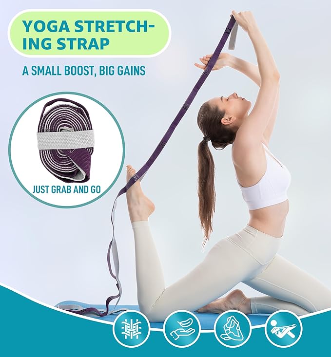HiRui Stretching Strap Yoga Strap with Door Anchor, 14-Loops Non-Elastic Stretch Straps for Physical Therapy, Pilates, Dance, Gymnastics | Stretch Band with Workout Guide for Women & Men-GravixFit