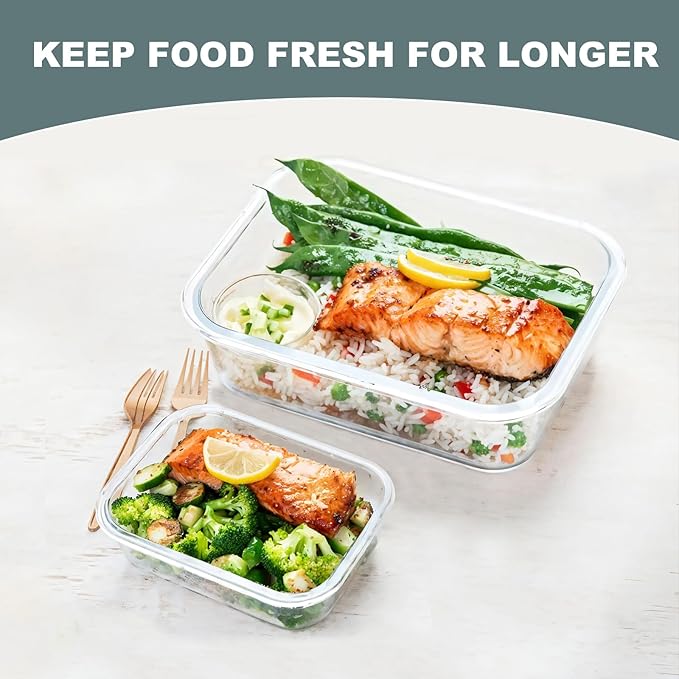10 Pack Glass Food Storage Containers, Meal Prep Containers with Lids, Airtight Glass Lunch Boxes, Freezer, Oven, and Microwave Safe, White-GravixFit