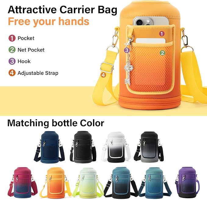 1 Gallon Water Bottle Insulated | Thickened Stainless Steel Vacuum Metal Water Jug | Portable Sports Large for Gym and Hiking with Straw, Carrier Bag, Handle Strap | BPA-Free 128 oz-GravixFit