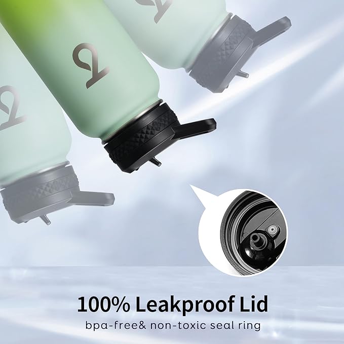 Trebo 32 oz Water Bottle Insulated with Lid and Straw, Double Wall Vacuum Stainless Steel Sports Flask with Paracord Handle, Keep Hot 24 Hours & Cold 48 Hours Water Cup with 3 Lids, Dark Green-GravixFit