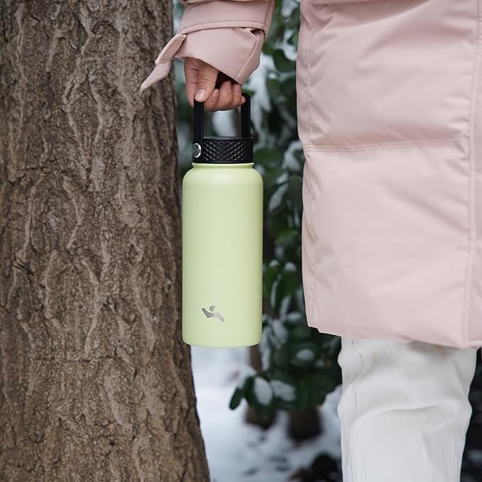 18 oz Insulated Water Bottle Stainless Steel Sport Bottles with 3 Lids,Macaron Green-GravixFit