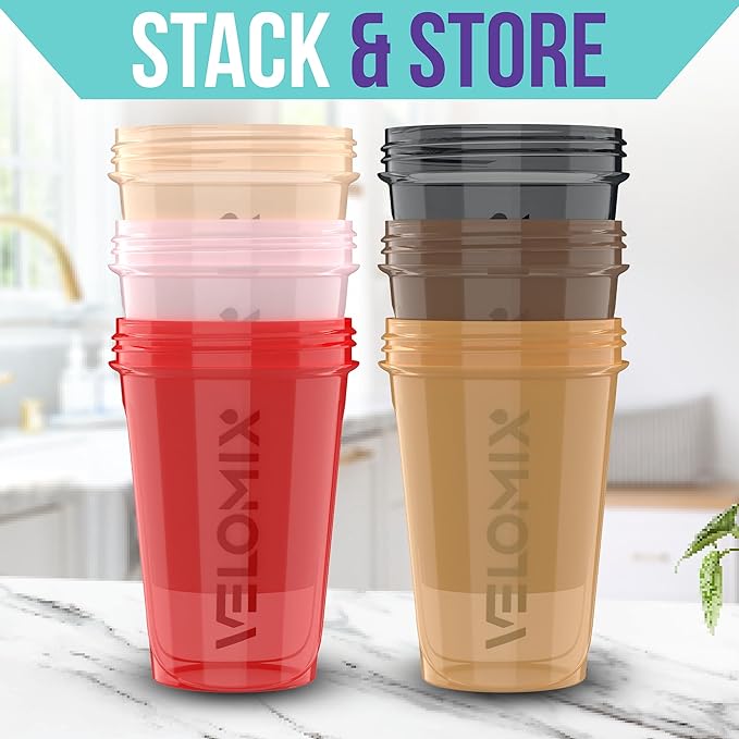 '-6 PACK- 20 OZ Protein Shaker Bottles for Protein Mixes, Shaker Cups for Protein Shakes, Small Shaker Bottle Pack, Shaker Cup, Shakers for protein Shakes (Midnight Clay - 6 Pack)-GravixFit