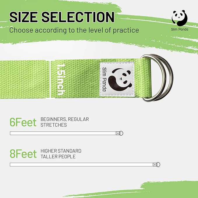 Slim Panda Yoga Strap for Stretching,Cotton Yoga Strap with Adjustable D-Ring Buckle,Non-Elastic Yoga Belt for Pilates,Gym Workouts,Physical Therapy,Improve Flexibility-GravixFit