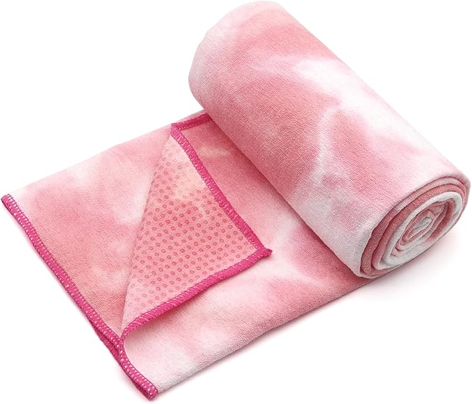 Eunzel Yoga Towel,Hot Yoga Mat Towel with Grip Dots Sweat Absorbent Non-Slip for Hot Yoga, Pilates and Workout 24" x72", Red & White-GravixFit