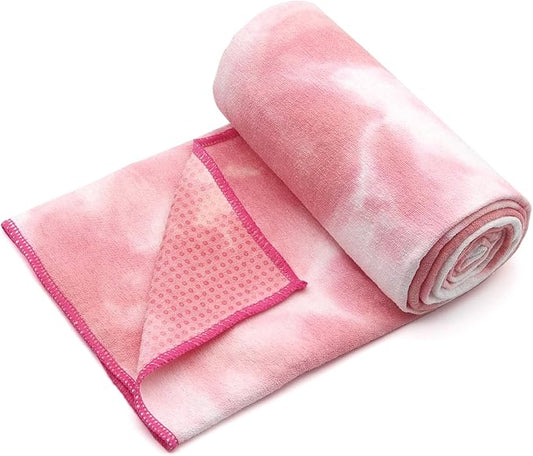 Eunzel Yoga Towel,Hot Yoga Mat Towel with Grip Dots Sweat Absorbent Non-Slip for Hot Yoga, Pilates and Workout 24" x72", Red & White-GravixFit