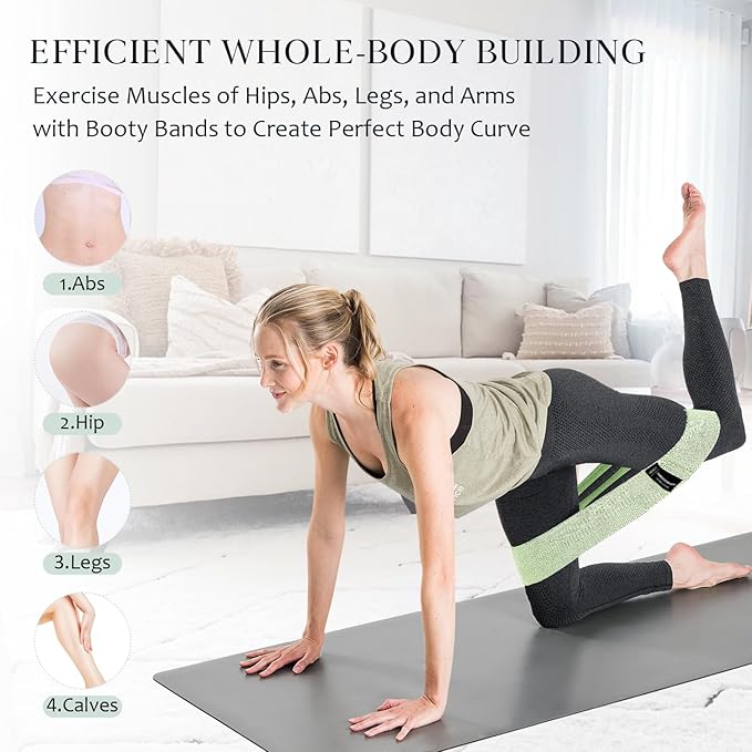 Wide Fabric Resistance Bands for Working Out, 3 Level Non-Slip Exercise Booty Bands for Women & Men Leg and Glutes with Hair Ties and Tape Measure - for Home Gym Workout, Yoga, Pilates-GravixFit