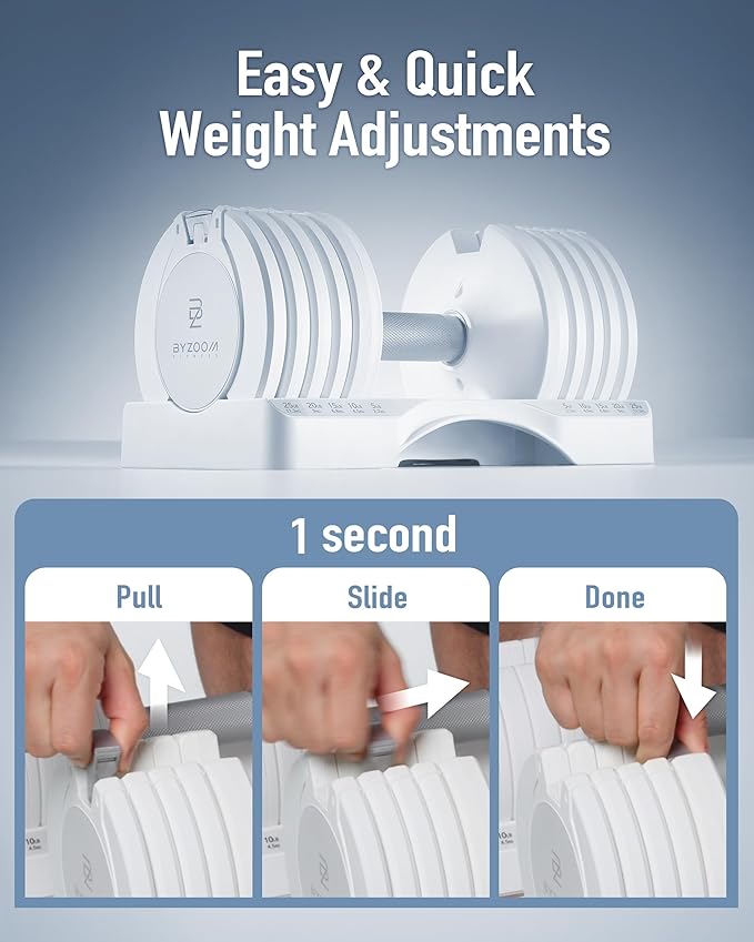 Adjustable Dumbbell – 12.5/25lb Single Unit OR Set of 2 – 5-in-1 Adjustable Weight for Home Gym, Strength Training & Fitness Workouts, White OR Black-GravixFit