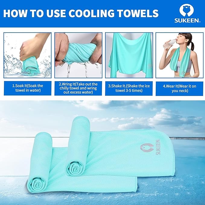 Sukeen Cooling Towel (40"x12"), Ice Towel Sets,Soft Breathable Chilly Towel,Microfiber Towel for Yoga,Sport,Running,Gym,Workout,Camping,Fitness,Workout & More Activities, 8 Pack-GravixFit