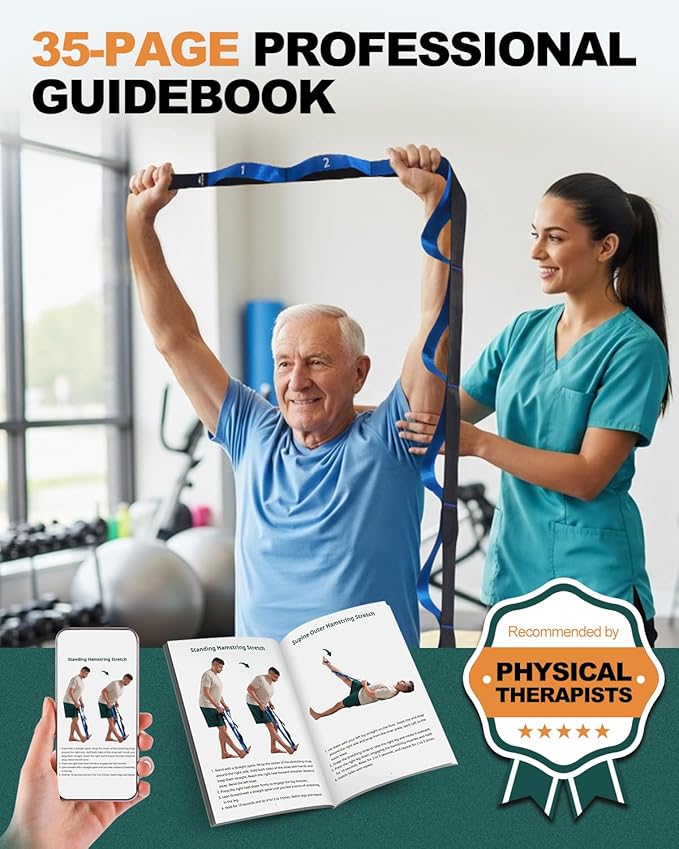 Trideer Stretching Strap for Physical Therapy, Non-Elastic Yoga Straps for Stretching with 10 Loops, Durable Nylon Stretch Bands for Exercise, Pilates, Gymnastics, Leg Stretcher with Guidance and Drawstring Bag-GravixFit