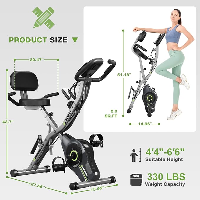 Exercise Bike, 5 in 1 Foldable Stationary Bike for Seniors, 16-Level Adjustable Magentic Resistance, Indoor Workout Bike with 330LB Capacity, Comfortable Seat Backrest X-bike-GravixFit