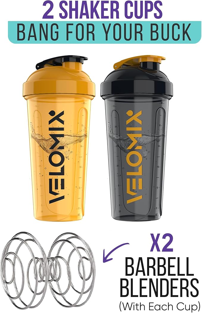'-2 Pack- 28 oz Protein Shaker Bottles for Protein Mixes - 2x Wire Whisk | Leak Proof Shaker Cups for Protein Shakes | Protein Shaker Bottle Pack (Golden Stone)-GravixFit