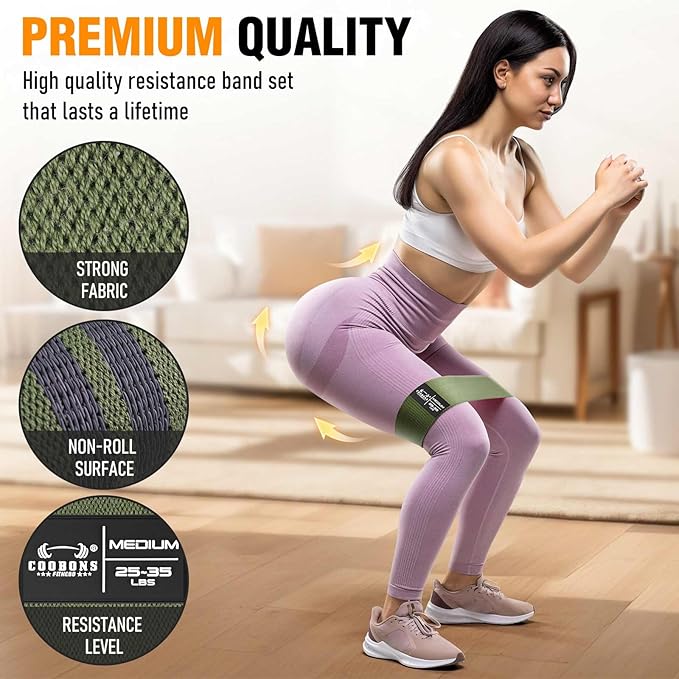 Fabric Resistance Bands for Working Out - Exercise Bands for Women and Men, Booty Bands for Legs and Glute, Yoga, Pilates, Rehab, Fitness and Home Workout-GravixFit