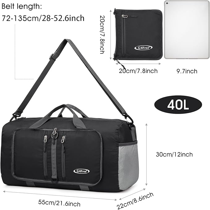 G4Free 40L/65L Foldable Duffel Bag, Water-Repellent Travel Backpack, Lightweight Carry Bag for Overnight Weekender Sports Men Women-GravixFit