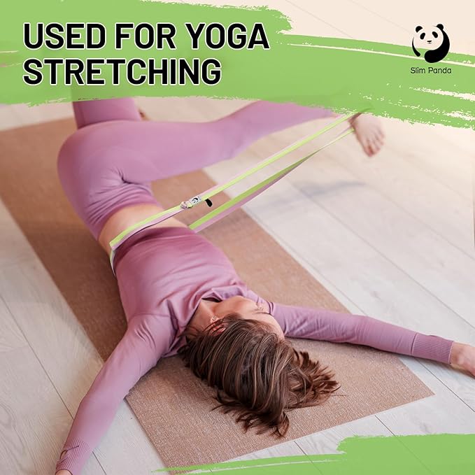 Slim Panda Yoga Strap for Stretching,Cotton Yoga Strap with Adjustable D-Ring Buckle,Non-Elastic Yoga Belt for Pilates,Gym Workouts,Physical Therapy,Improve Flexibility-GravixFit