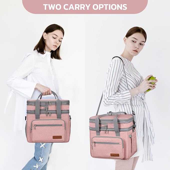 Maelstrom Lunch Bag Women,23L Insulated Lunch Box for Men Women,Expandable Double Deck Lunch Cooler Bag,Lightweight Leakproof Lunch Tote Bag with Side Tissue Pocket,Pink-GravixFit