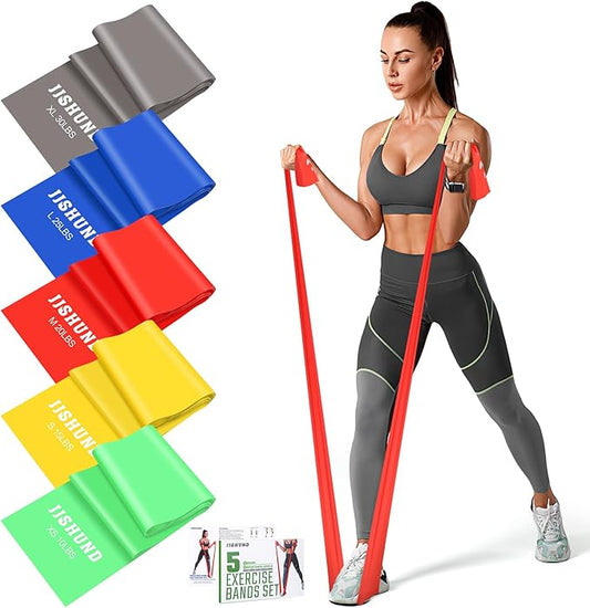 5 Pcs Resistance Bands, Professional Exercise Bands Elastic Stretch Bands for Fitness Yoga Pilates Stretching Strength Training, Workout Bands for Women and Men Home Gym-GravixFit