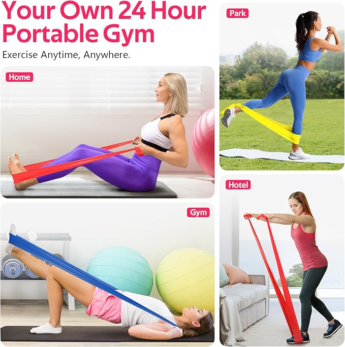 Resistance Bands for Working Out, Exercise Bands for Physical Therapy, Stretch, Recovery, Pilates, Rehab, Strength Training and Yoga Starter Set-GravixFit