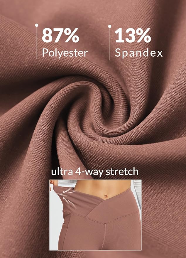 baleaf Women's V Crossover Flare Leggings with Pockets Yoga Pants High Waist Casual Workout Gym Bell Bottom Leggings-GravixFit