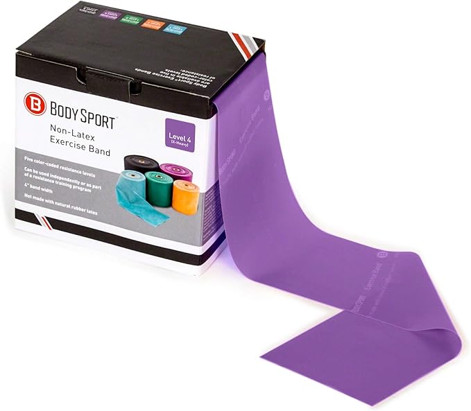 Body Sport Exercise Band, 50 yd. x 4 in. Roll, Extra Heavy Resistance - Home & Gym Fitness Equipment for Stretching, Strength Training & Physical Therapy (Purple)-GravixFit