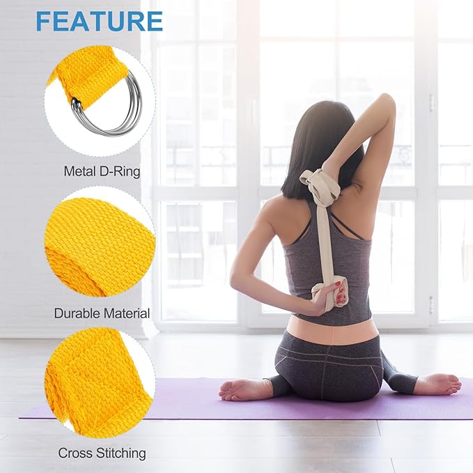 PATIKIL Yoga Strap for Stretching, Cotton Yoga Belt with Adjustable Metal D-Ring Buckle Stretch Band for Fitness Pilates-GravixFit