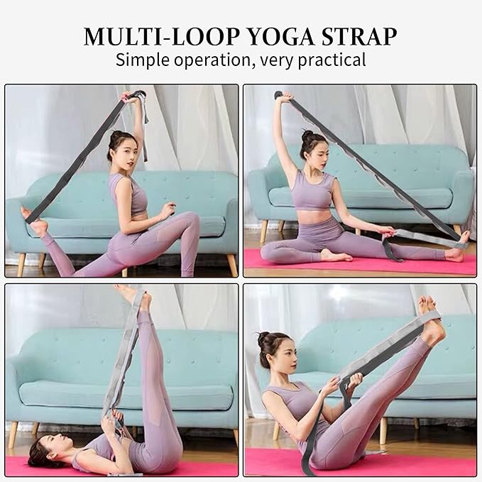 Stretching Strap Yoga Strap, 10 Loops Non-Elastic Stretch Bands Helps Women and Men Improve Flexibility for Home Workout, Physical Therapy, Pilates, Exercise, Dance, Comes with Door Anchor-GravixFit