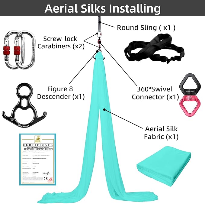 PRIOR FITNESS Aerial Silks Kit Colorful 9/15/20 Yards 40D Nylon Fabric Hammock Set With Hardware & Guide for All Levels Of Aerial Yoga Practice and Acrobatic Flying For Adults Aerial silk-GravixFit