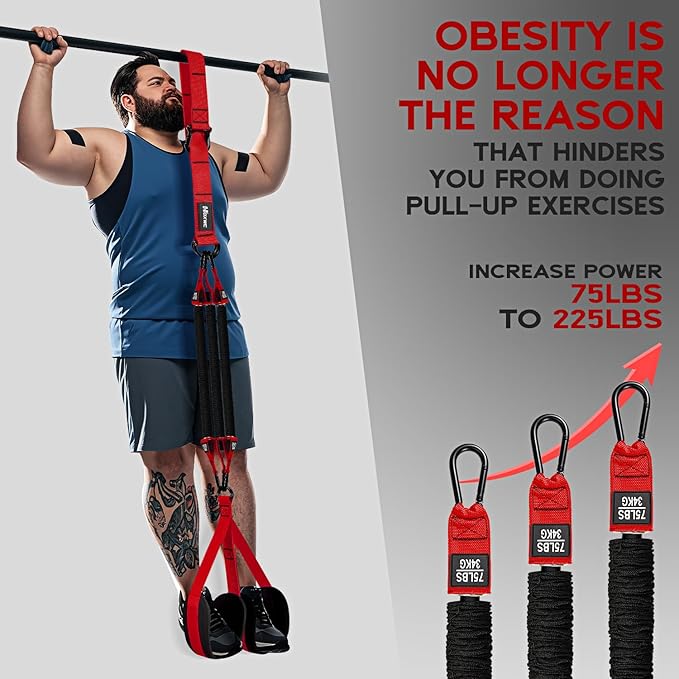 Pull Up Assistance Bands, Adjustable Heavy Duty Resistance Band for Pull Up, 3 Pull Up Bands, Comfortable Fabric Feet/Knee Rest, Assistance Bands for Pull-Up, Home Fitness, Body Stretching-GravixFit