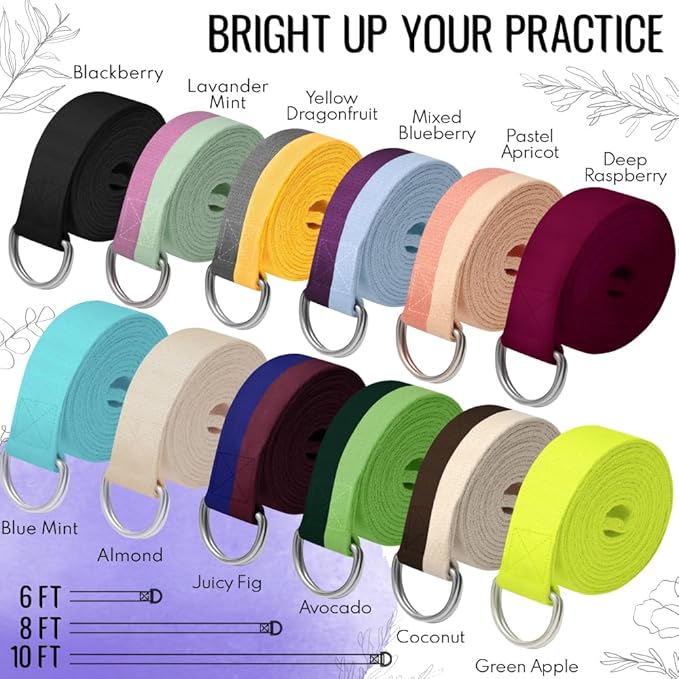 TECEUM Yoga Strap & Mat Strap – 2 IN 1 – Cotton – 6 ft 8 ft 10 ft (30+ colors) – Adjustable Non-Slip Belt for Yoga, Pilates, Stretching, Physical Therapy, Fitness & Home Workout – For Carrying Mats-GravixFit