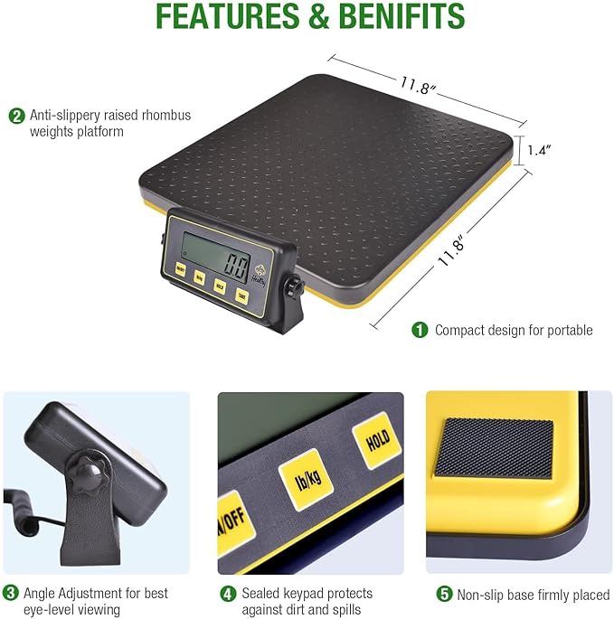 150lbs Commercial Scale Digital Receiving Scale with Anti-Slip Aluminum Platform, High Accuracy Food Scale with Hold/Tare/Auto-Off, Kitchen Scale with LCD Display for Restaurant/Cater-GravixFit