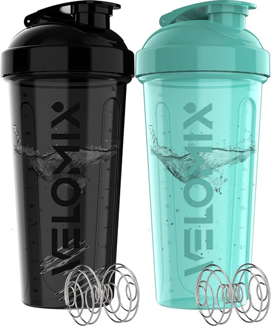 '-2 Pack- 28 oz Protein Shaker Bottles for Protein Mixes - 2x Wire Whisk | Leak Proof Shaker Cups for Protein Shakes | Protein Shaker Bottle Pack (Black/Turquoise)-GravixFit
