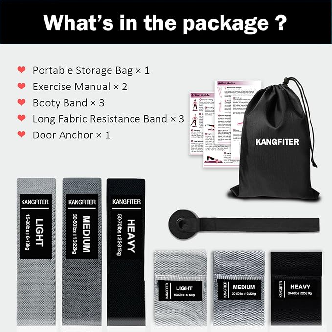 Long and Short Fabric Resistance Bands with Door Anchor 7 PCS, Non-Slip Stretch Booty Bands for Working Out Women & Men, Loop Exercise Elastic Bands for Home Physical Therapy Yoga Pilates-GravixFit