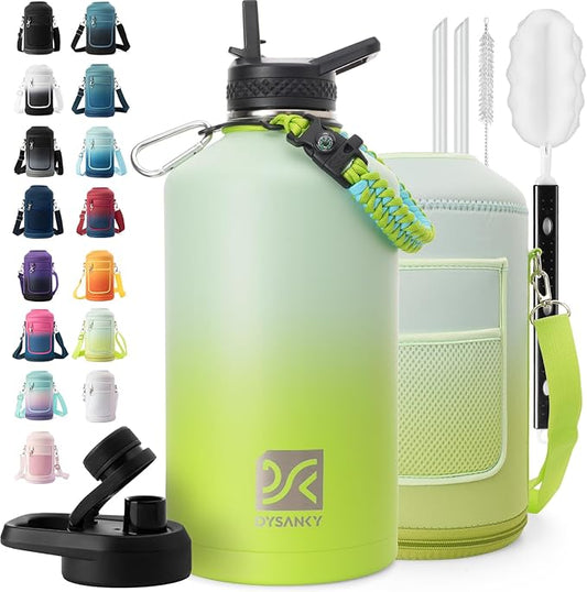 1 Gallon Water Bottle Insulated | Thickened Stainless Steel Vacuum Metal Water Jug | Portable Sports Large for Gym and Hiking with Straw, Carrier Bag, Handle Strap | BPA-Free 128 oz-GravixFit