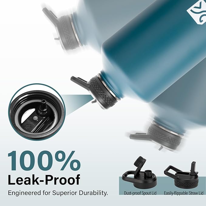 1 Gallon Water Bottle Insulated | Thickened Stainless Steel Vacuum Metal Water Jug | Portable Sports Large for Gym and Hiking with Straw, Carrier Bag, Handle Strap | BPA-Free 128 oz-GravixFit
