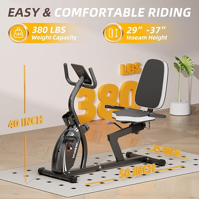 VANSWE Recumbent Exercise Bike for Adults Seniors - Recumbent Bikes for Home with Magnetic Resistance, Bluetooth and App Connectivity, Pulse Sensor-GravixFit