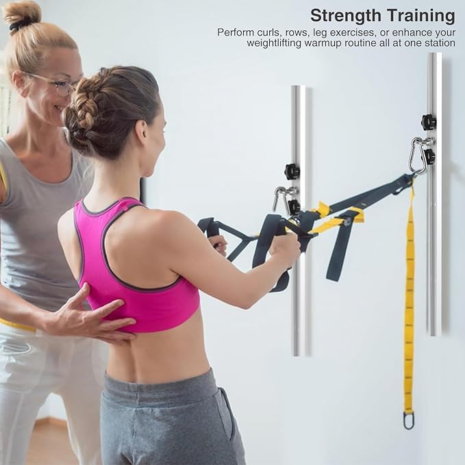 Resistance Band Wall Anchor,Gym Resistance Bands,djustable Workout Wall Anchor System,for Resistance Band Exercises,with 2 Rail and 2 Rail Car,Easy Installation(double set,No Resistance Bands)-GravixFit