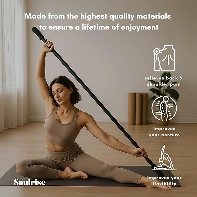 Yoga Stick for Mobility Exercise, Stretching, Pilates, Physical therapy, Fitness and other Workout - Adjustable 5 ft Pole will fix Posture, Stretch, Balance and Flexibility Training - Incl free E-book-GravixFit
