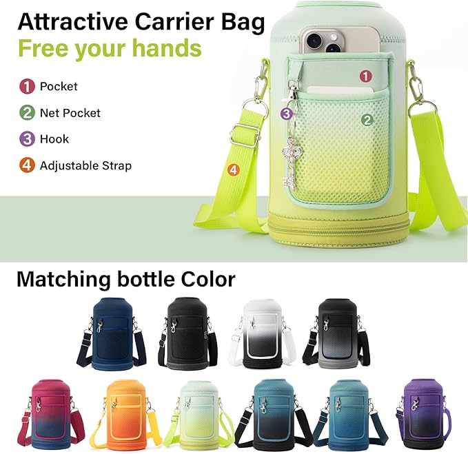 1 Gallon Water Bottle Insulated | Thickened Stainless Steel Vacuum Metal Water Jug | Portable Sports Large for Gym and Hiking with Straw, Carrier Bag, Handle Strap | BPA-Free 128 oz-GravixFit