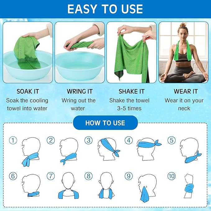 Shellwei 80 Pcs Cooling Towel Bulk 40 x 12 Inch Double Layer Microfiber Chilly Cold Towel for Neck Gym Yoga Running Workout Sports(Rose Red, Light Blue, Green, White)-GravixFit