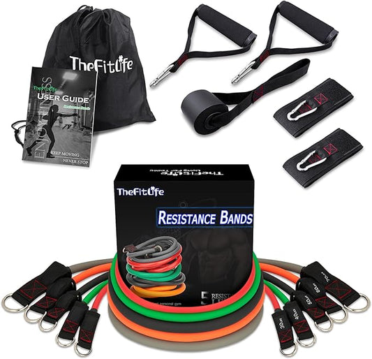 TheFitLife Resistance Bands with Handles - Designed for American Body Types, Exercise Workout Tubes for Men, Women, Includes Large Handles, Ankle Straps, Door Anchor, Fitness Levels-GravixFit