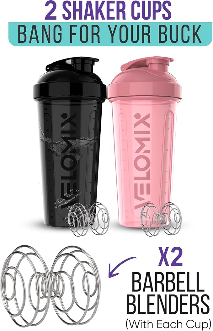 '-2 Pack- 28 oz Protein Shaker Bottles for Protein Mixes - 2x Wire Whisk | Leak Proof Shaker Cups for Protein Shakes | Protein Shaker Bottle Pack | Shakers for Protein Shakes-Pink&Black-GravixFit