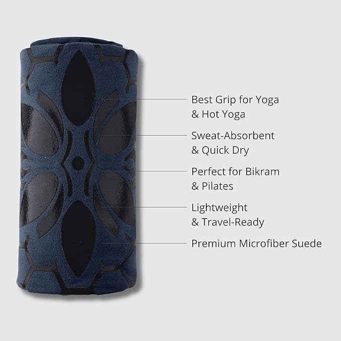 Clever Yoga Non-Slip Hot Yoga Towel – Non-Slip Grip for Hot Yoga, Sweat Absorbent, Honeycomb Silicone Grip, Stays Flat – Ideal for Pilates, Travel, Washable & Lightweight - Dark Blue-GravixFit