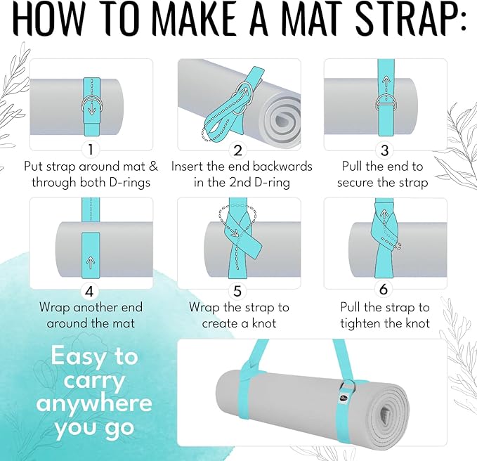 TECEUM Yoga Strap & Mat Strap – 2 IN 1 – Cotton – 6 ft 8 ft 10 ft (30+ colors) – Adjustable Non-Slip Belt for Yoga, Pilates, Stretching, Physical Therapy, Fitness & Home Workout – For Carrying Mats-GravixFit